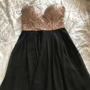 Gold and Black Sequin Strapless Dress